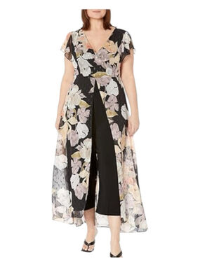 Adrianna Papell Floral Chiffon Overlay Jumpsuit, 20W, Floral Multi, NWT